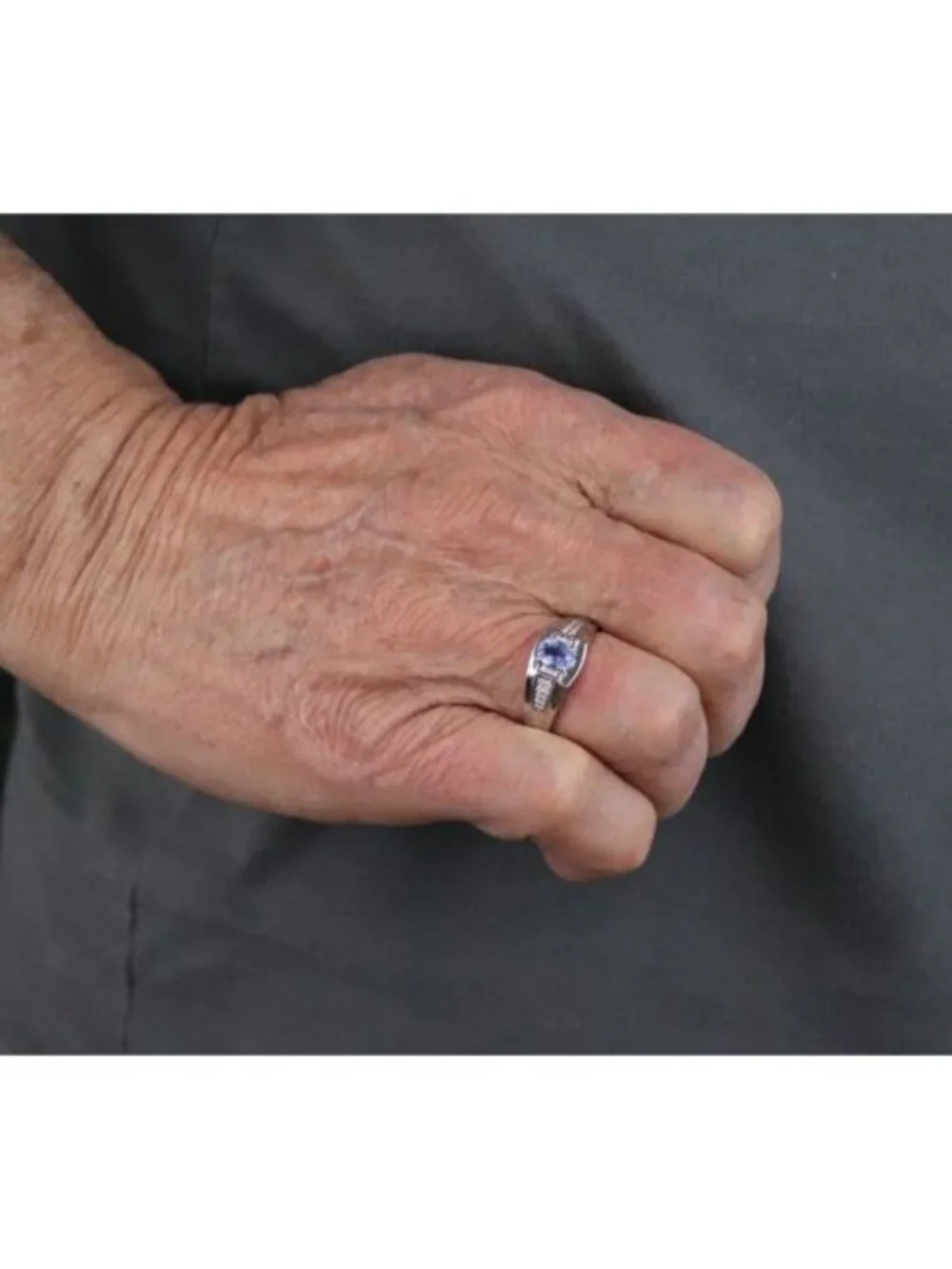 Men's Sterling Silver Ceylon Blue Sapphire & Moissanite Ring Size 12 1/4